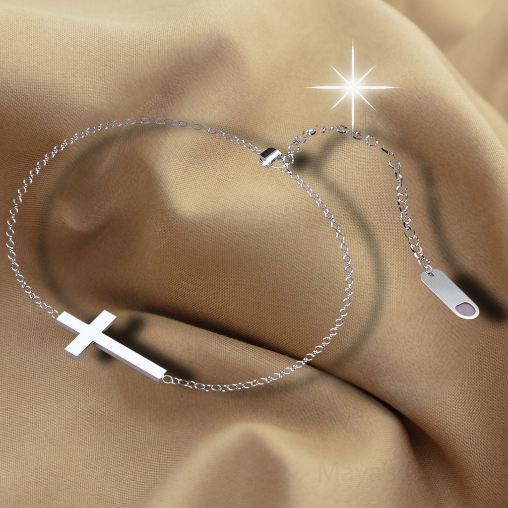 Adjustable Cross Ankle Bracelet for Women - Silver