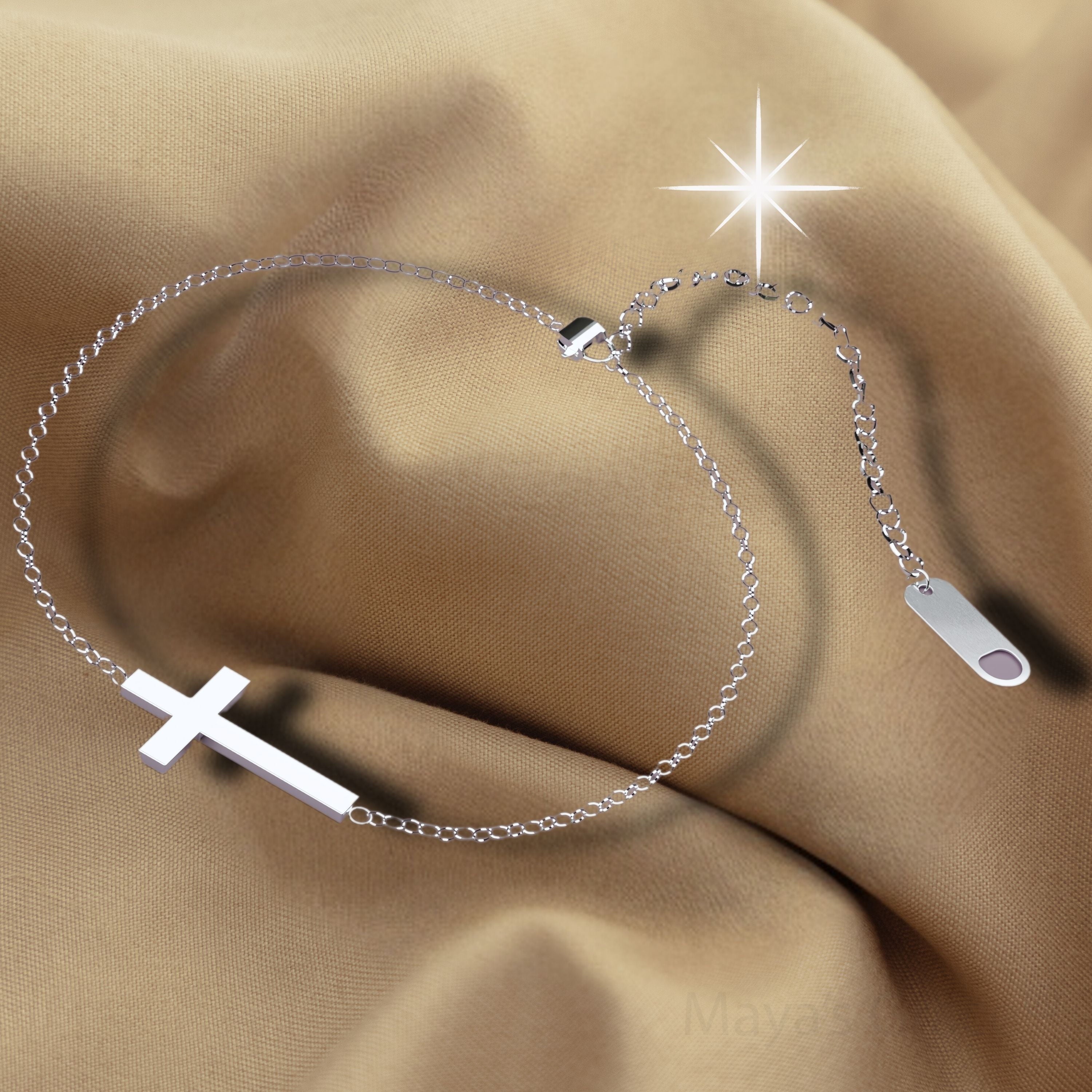 Adjustable Cross Ankle Bracelet for Women - Silver