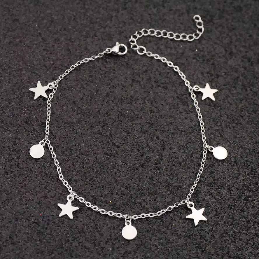 Allergy Free Stainless Steel Anklets for Women Star Love Heart Charm Ankle Bracelet on Leg Crystal Foot Chains Beach Accessories