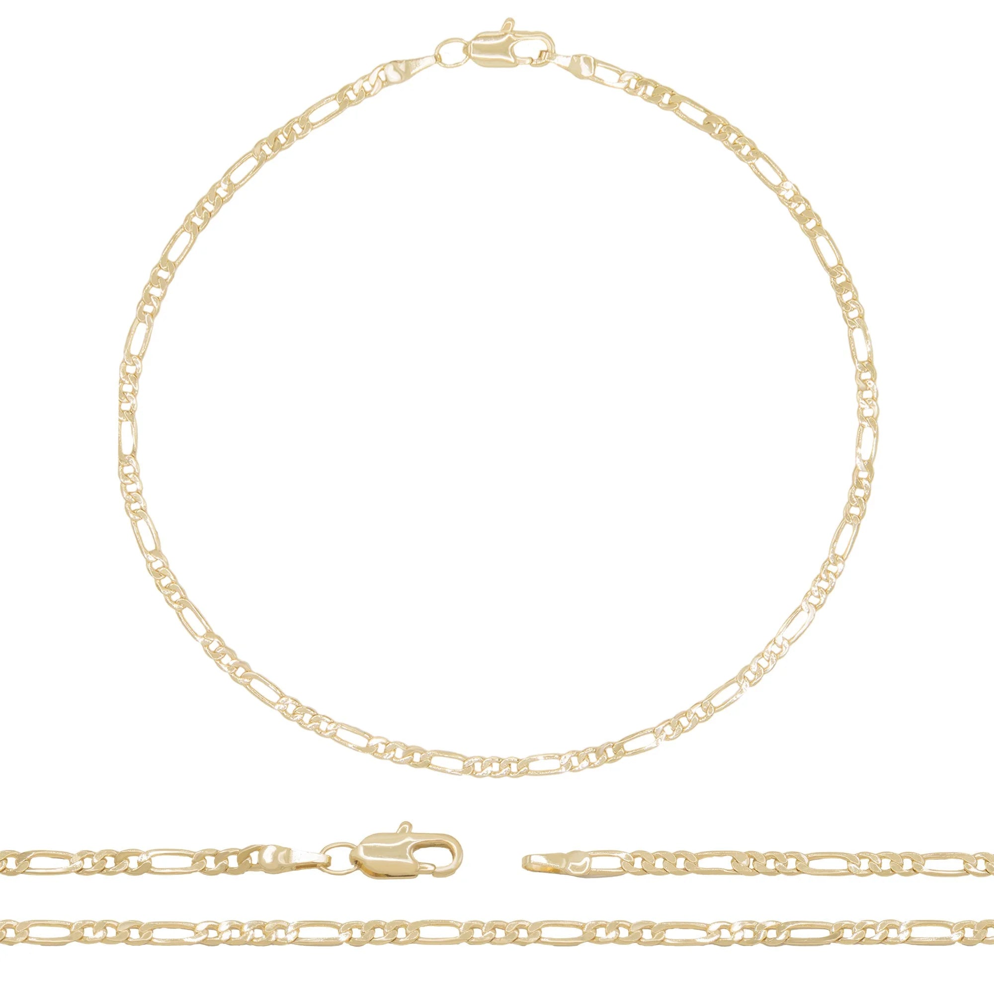 Figaro Chain Anklet 14K Gold Filled Ankle Bracelet 10" Foot Jewelry Women 2.4 Mm