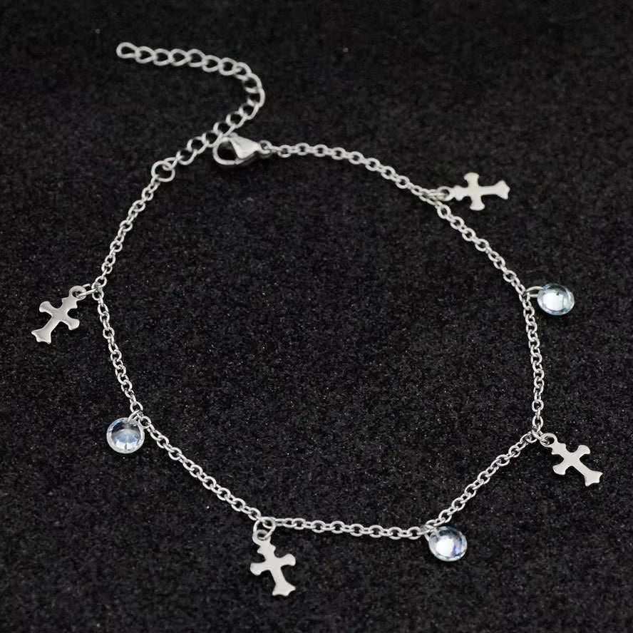 Allergy Free Stainless Steel Anklets for Women Star Love Heart Charm Ankle Bracelet on Leg Crystal Foot Chains Beach Accessories