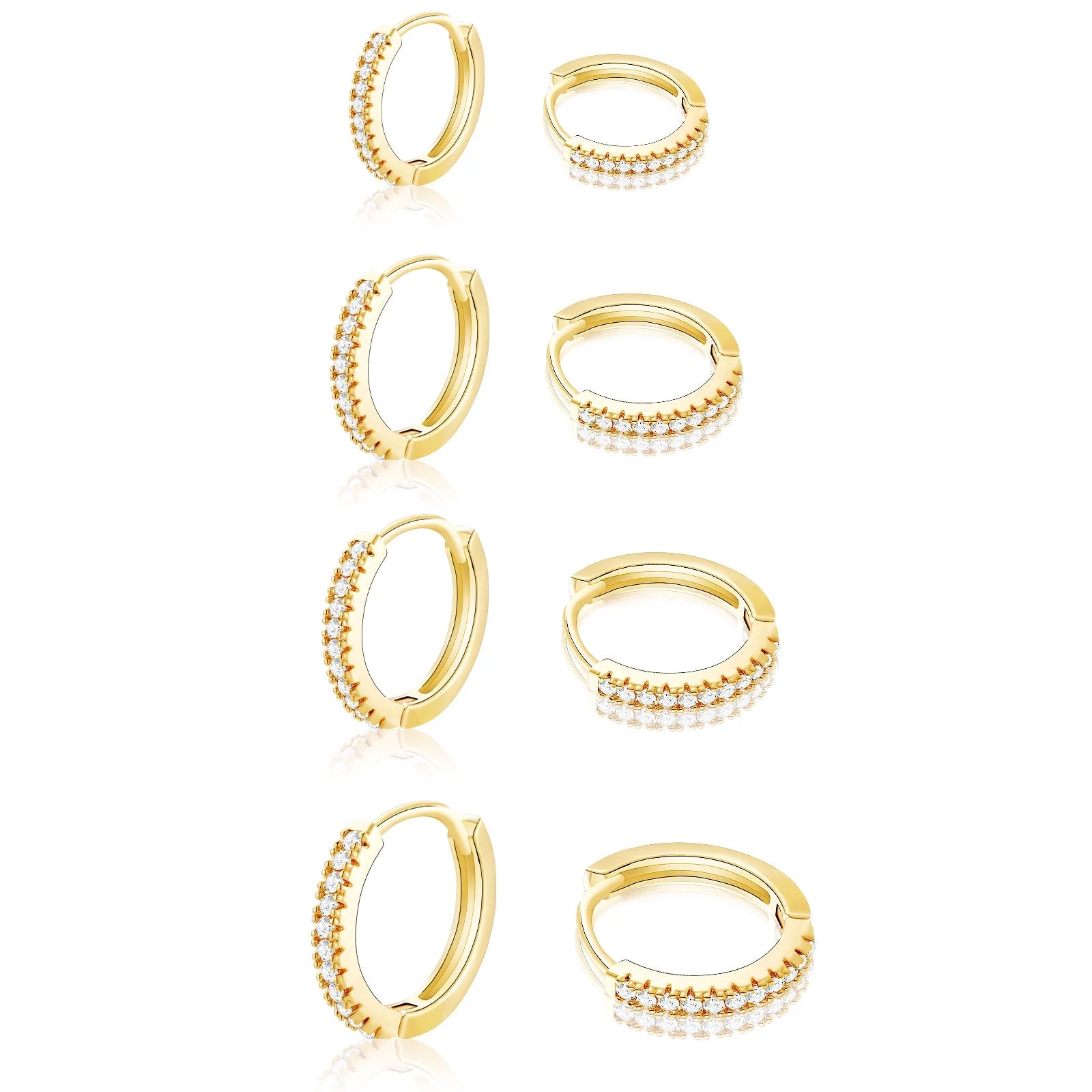 4 Pairs Gold Hoop Earrings for Women Cubic Zirconia Little Tiny Small Huggie Cartilage Hypoallergenic Earrings Set for Multiple Piercing Wedding Birthday Jewelry Gifts Teen Ideas