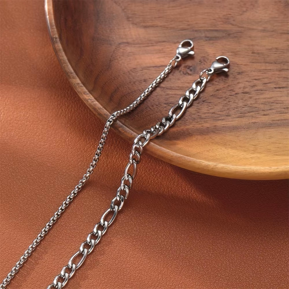 2Pcs Silver Color Stainless Steel Anklet Set for Women Men Metal Chain Daily Wear Ankle Bracelet on Foot Anklet Jewelry Accessor