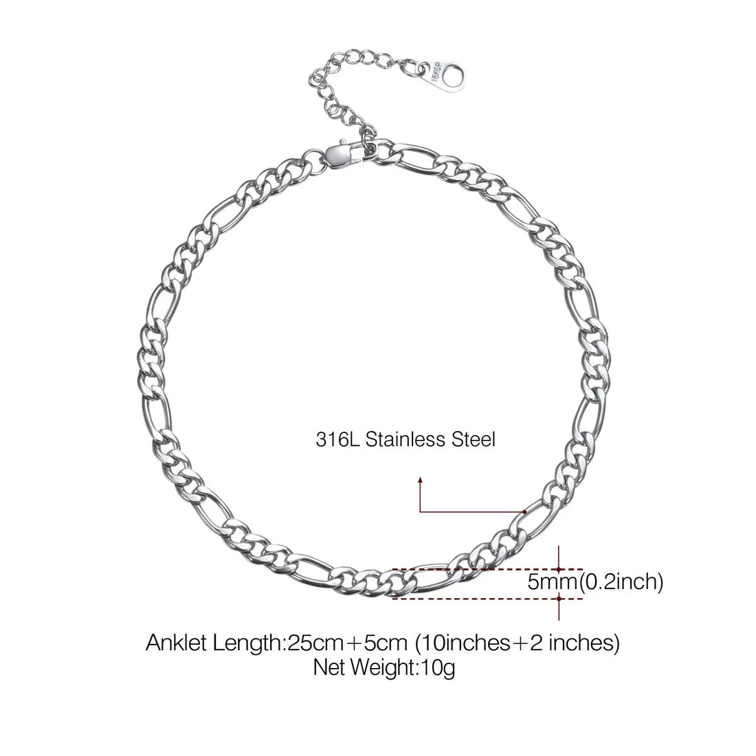 Solid Silver Anklets Barefoot Jewelry 5Mm Figaro Chain Ankle Bracelet Fit Women Men