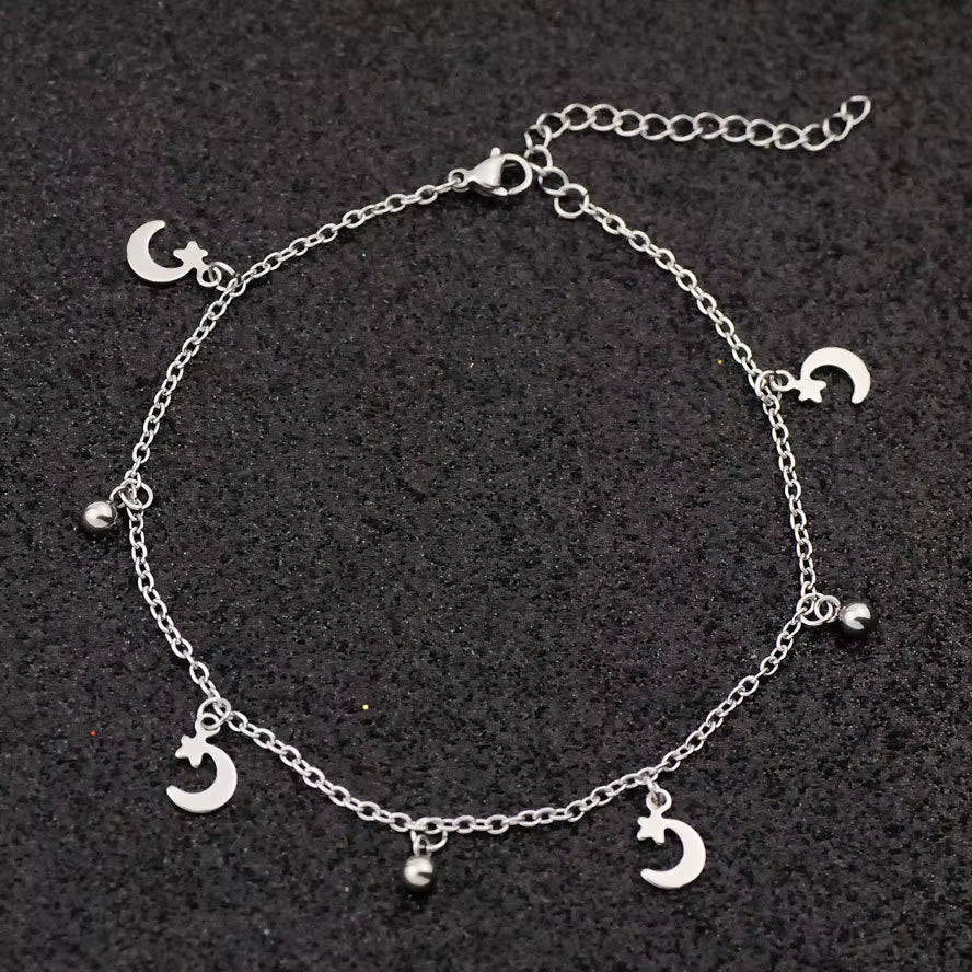 Allergy Free Stainless Steel Anklets for Women Star Love Heart Charm Ankle Bracelet on Leg Crystal Foot Chains Beach Accessories