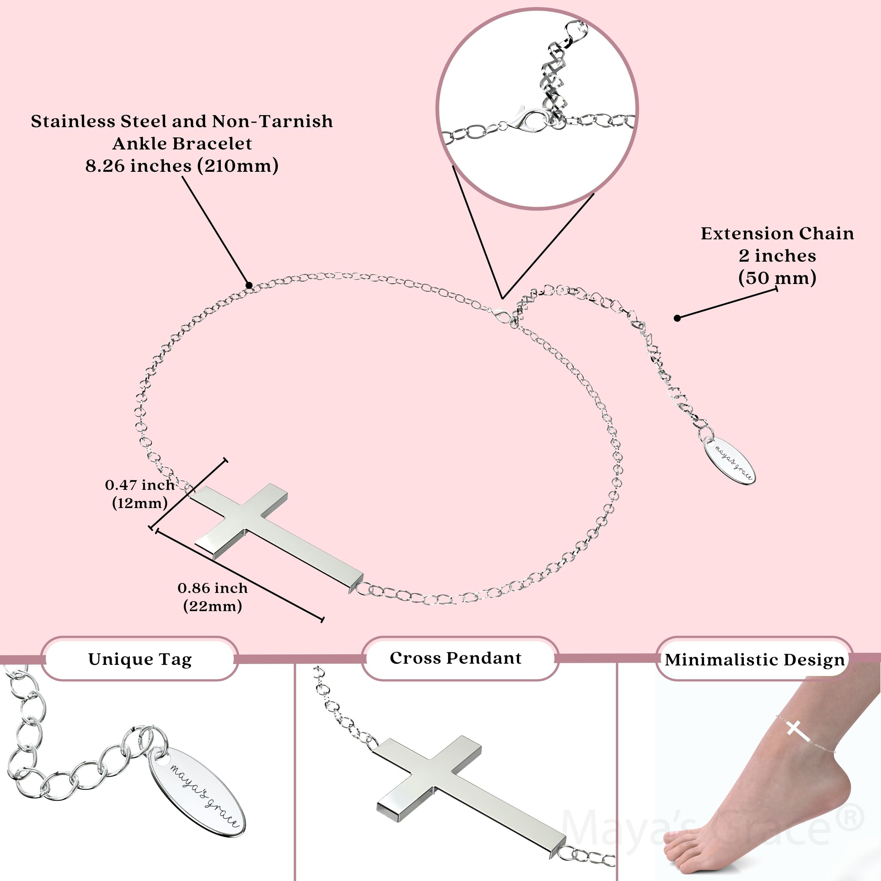 Adjustable Cross Ankle Bracelet for Women - Silver