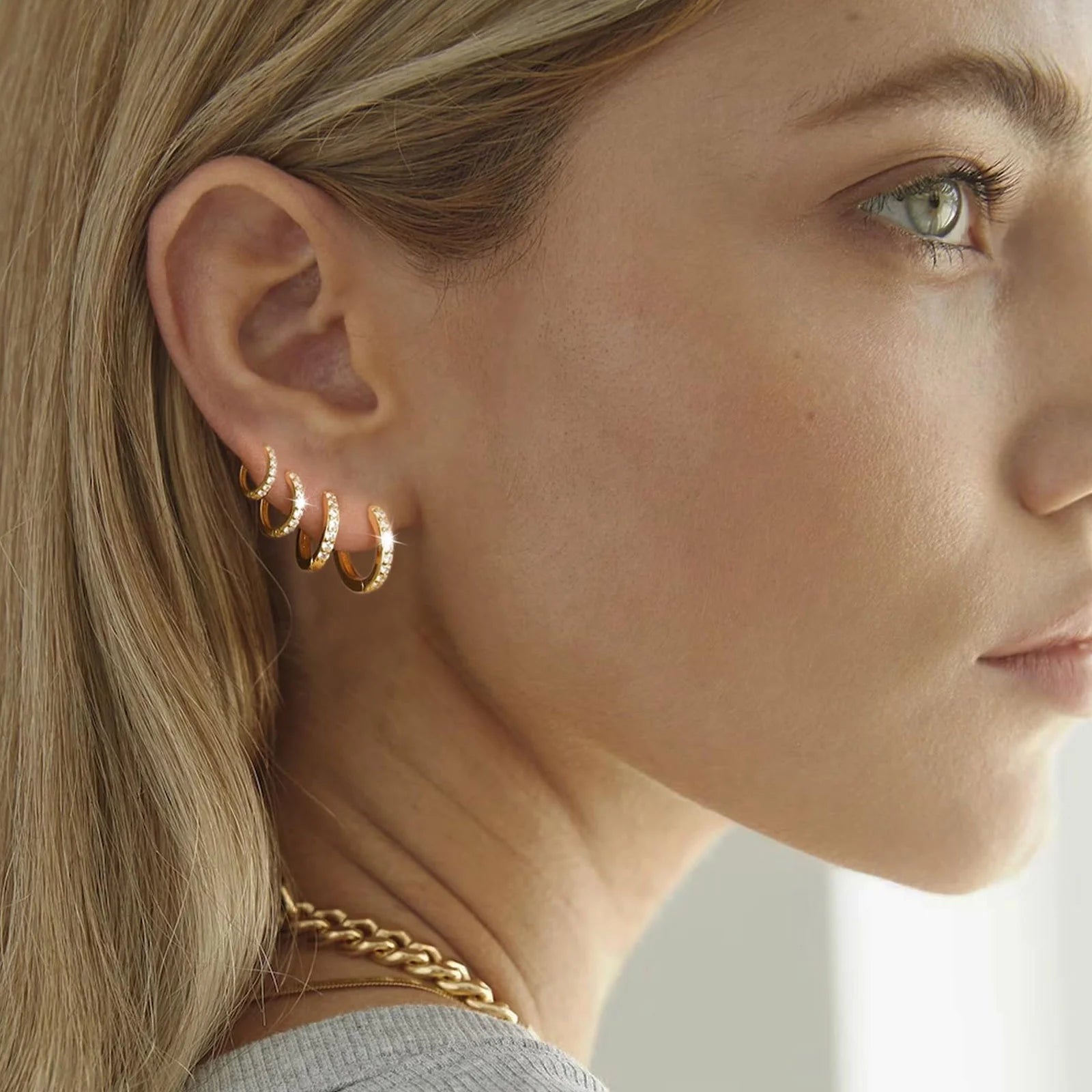 4 Pairs Gold Hoop Earrings for Women Cubic Zirconia Little Tiny Small Huggie Cartilage Hypoallergenic Earrings Set for Multiple Piercing Wedding Birthday Jewelry Gifts Teen Ideas