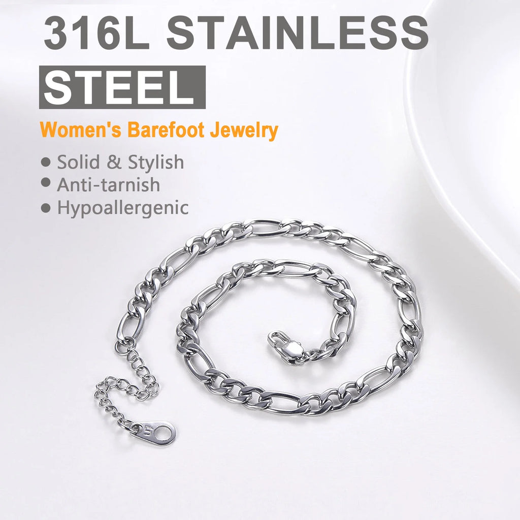 Solid Silver Anklets Barefoot Jewelry 5Mm Figaro Chain Ankle Bracelet Fit Women Men