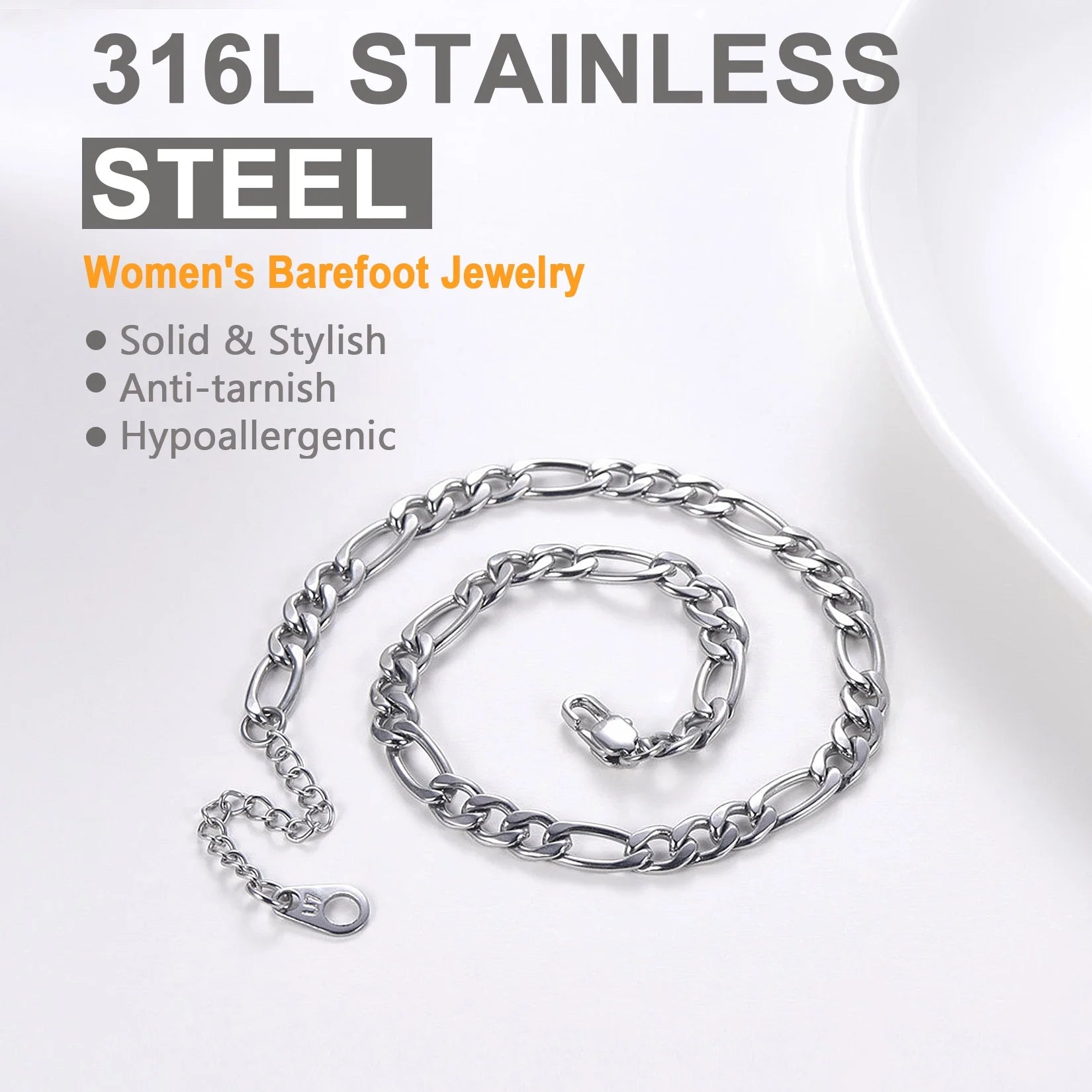 Solid Silver Anklets Barefoot Jewelry 5Mm Figaro Chain Ankle Bracelet Fit Women Men