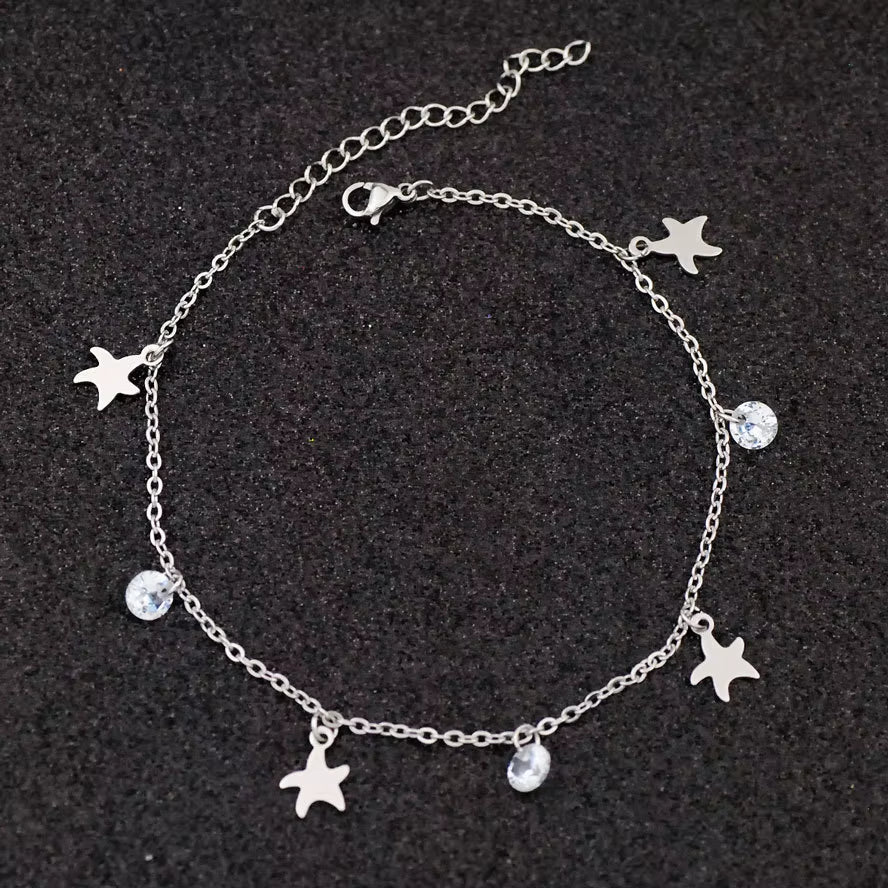 Allergy Free Stainless Steel Anklets for Women Star Love Heart Charm Ankle Bracelet on Leg Crystal Foot Chains Beach Accessories