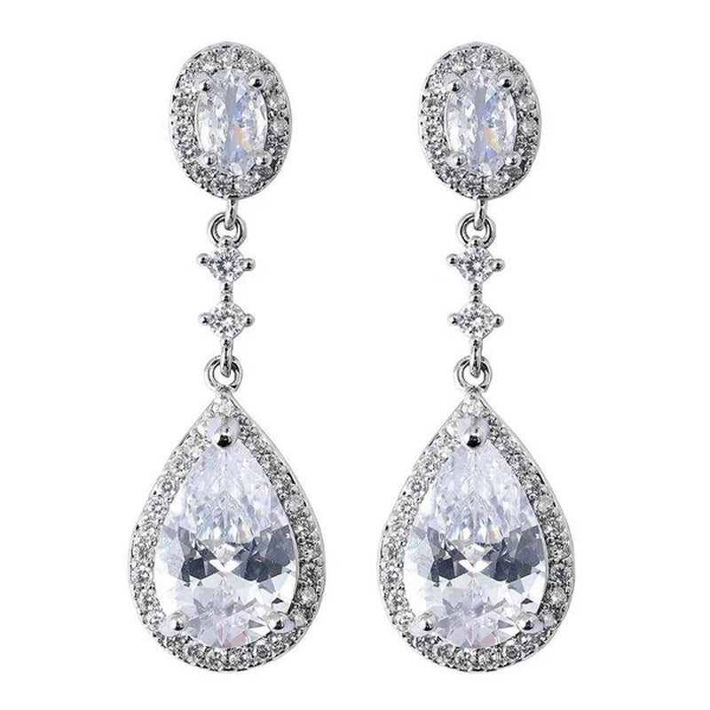 Glamorous Silver Crystal Teardrop Cubic CZ Dangle