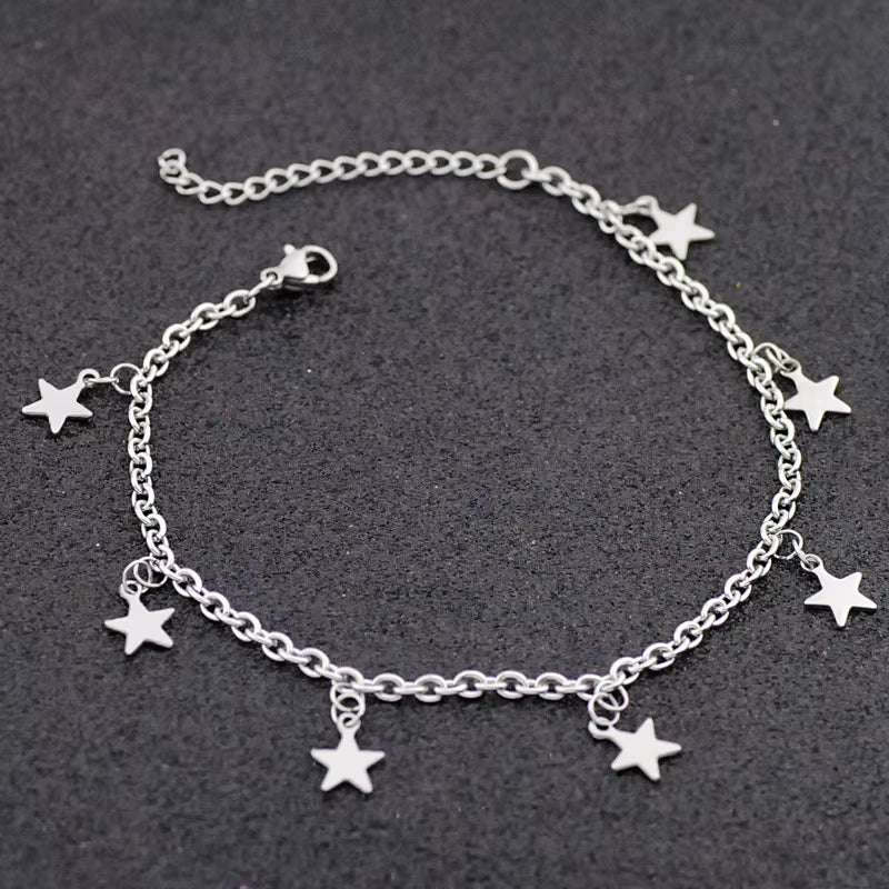 Allergy Free Stainless Steel Anklets for Women Star Love Heart Charm Ankle Bracelet on Leg Crystal Foot Chains Beach Accessories
