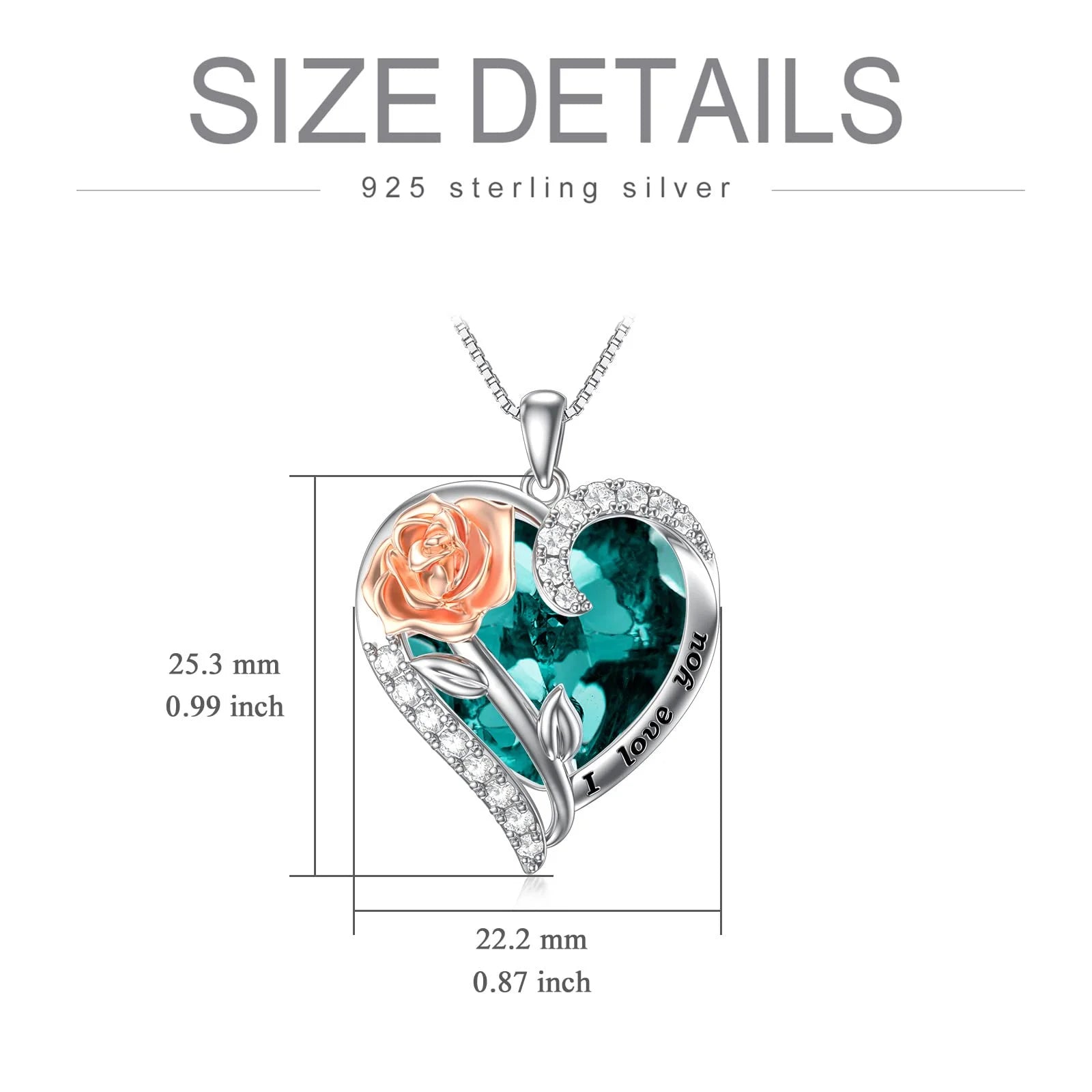 Sterling Silver Rose Flower Pendant Sapphire Necklace with Heart Crystal September Birthstone Pendant Jewelry