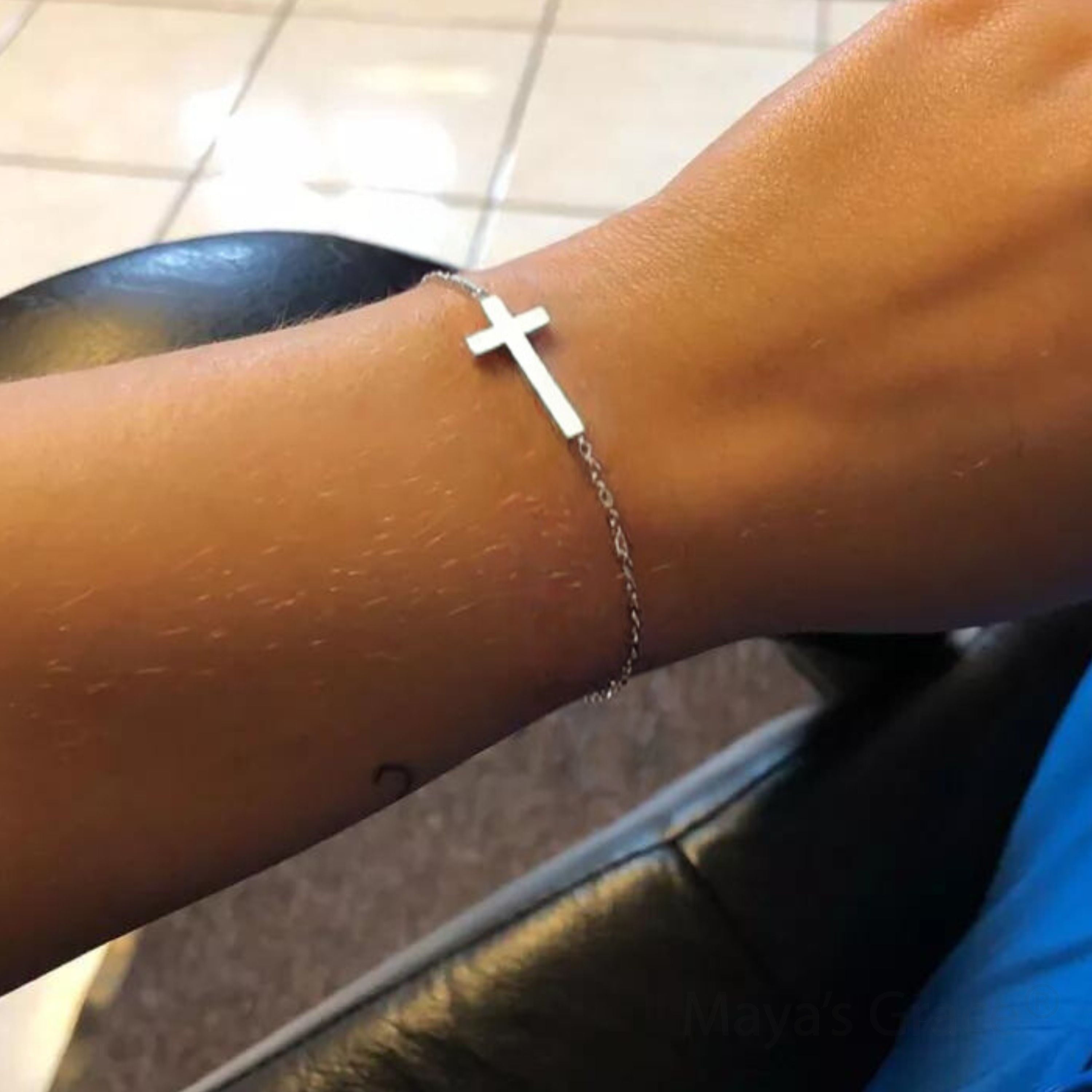 Adjustable Cross Ankle Bracelet for Women - Silver