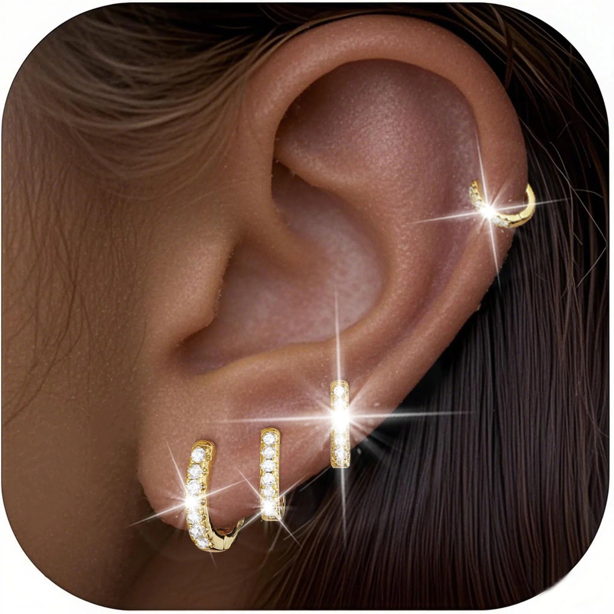 4 Pairs Gold Hoop Earrings for Women Cubic Zirconia Little Tiny Small Huggie Cartilage Hypoallergenic Earrings Set for Multiple Piercing Wedding Birthday Jewelry Gifts Teen Ideas