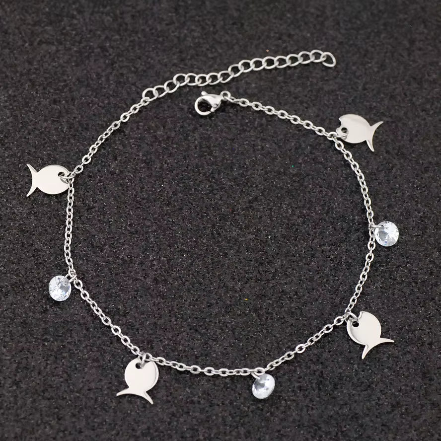 Allergy Free Stainless Steel Anklets for Women Star Love Heart Charm Ankle Bracelet on Leg Crystal Foot Chains Beach Accessories