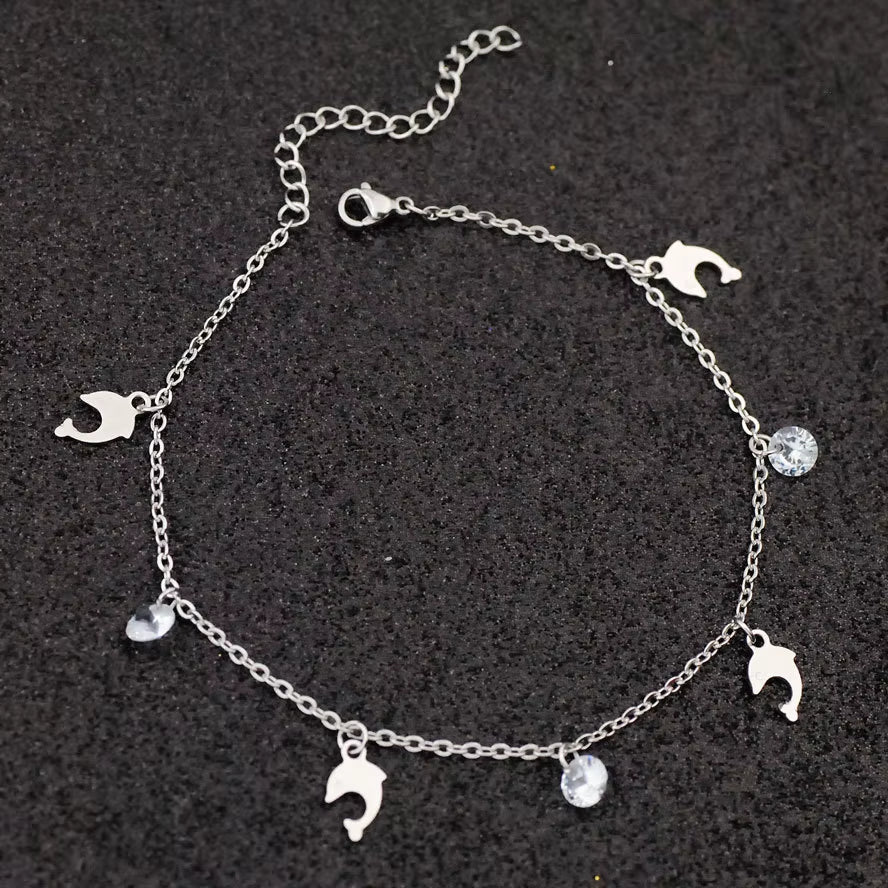 Allergy Free Stainless Steel Anklets for Women Star Love Heart Charm Ankle Bracelet on Leg Crystal Foot Chains Beach Accessories