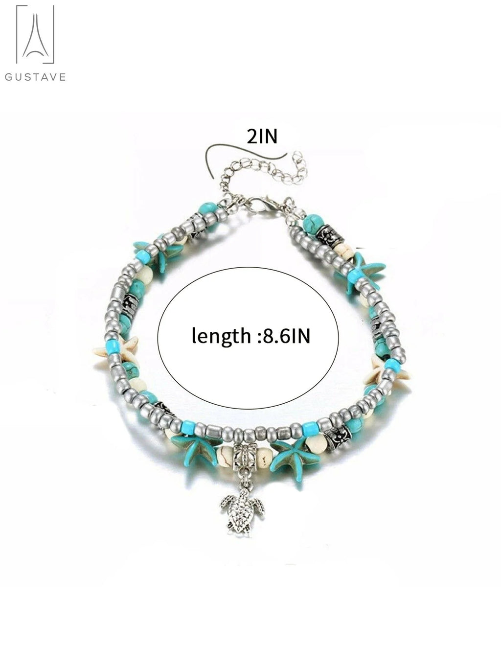 Starfish & Sea Turtle Ankle Bracelet for Women, Boho Double Layer Anklet Fashion Barefoot Sandal Beach Foot Chain Jewelry Gifts