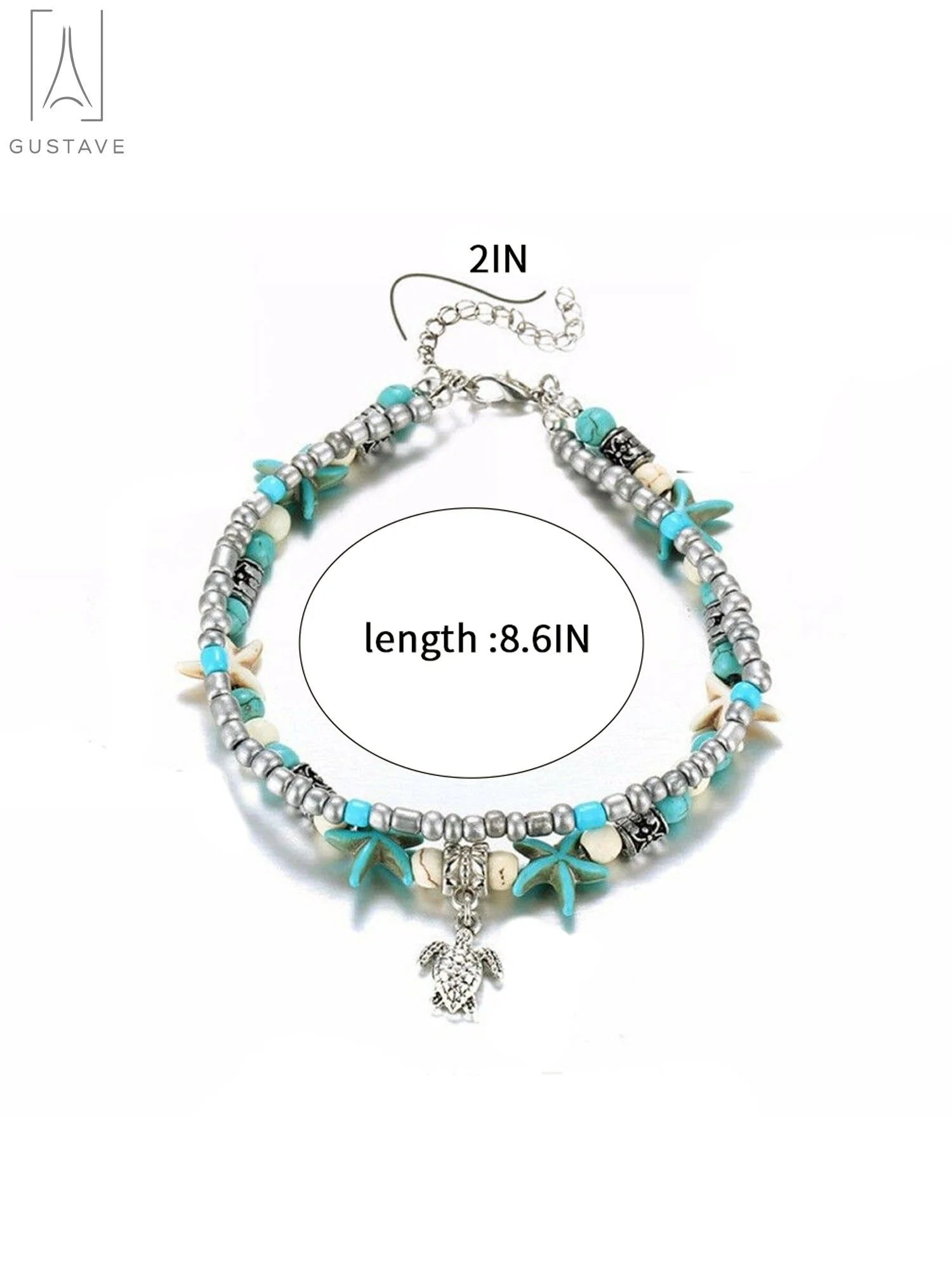 Starfish & Sea Turtle Ankle Bracelet for Women, Boho Double Layer Anklet Fashion Barefoot Sandal Beach Foot Chain Jewelry Gifts